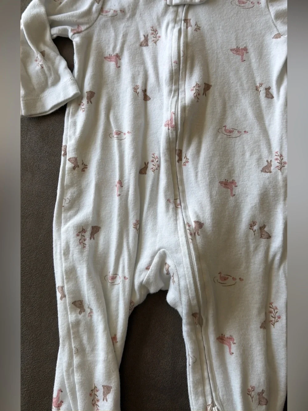 Carters Baby One-Piece Sleeper with Pink Animal Print Bunny Ducks